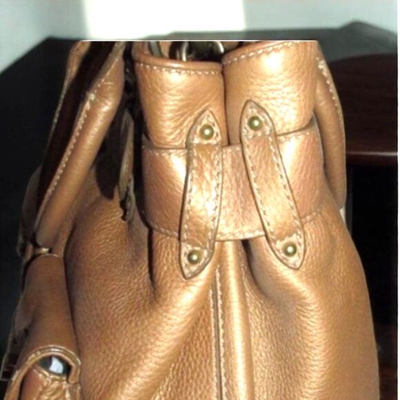 New! ColeHaan Bronze Buckle Pebbled Crossbody Bag with Pockets Medium  Vintage - Picture 5 of 8